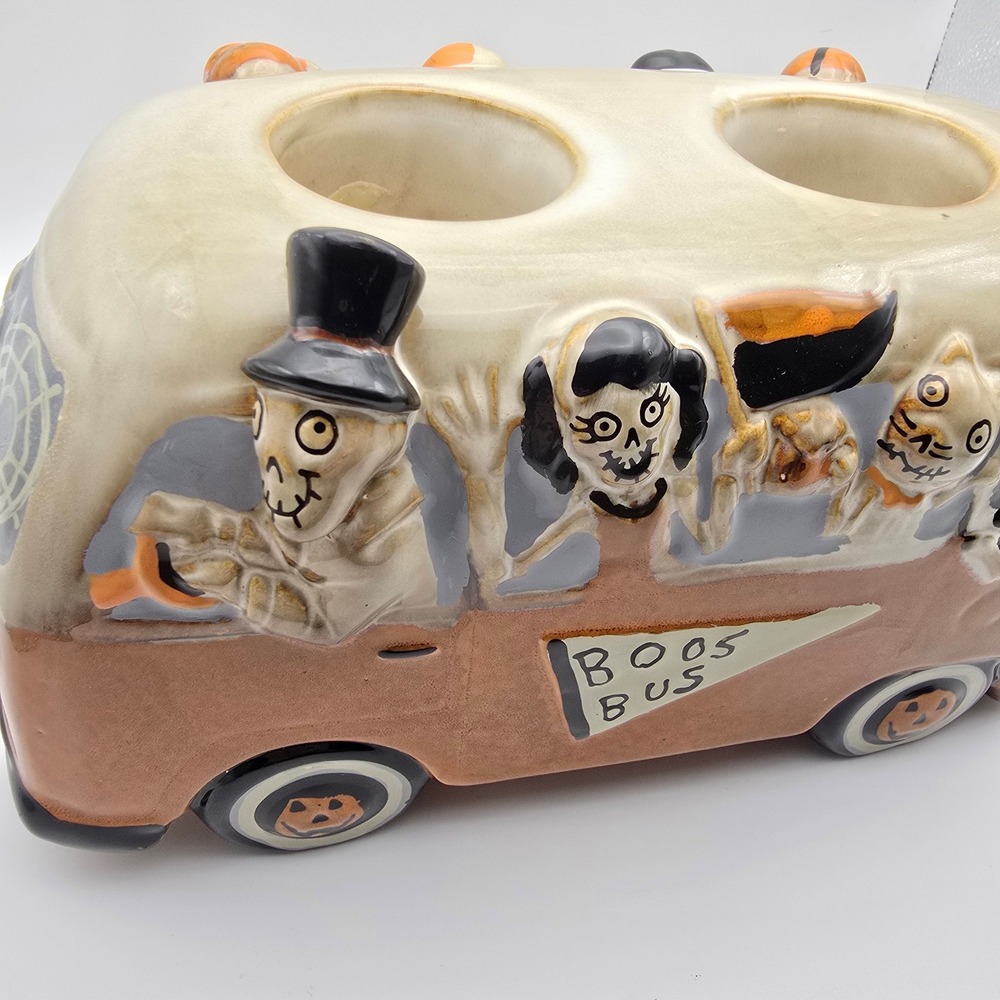 Yankee Candle Boos Bus Halloween Candle Holder Orange Ceramic Spooky Van